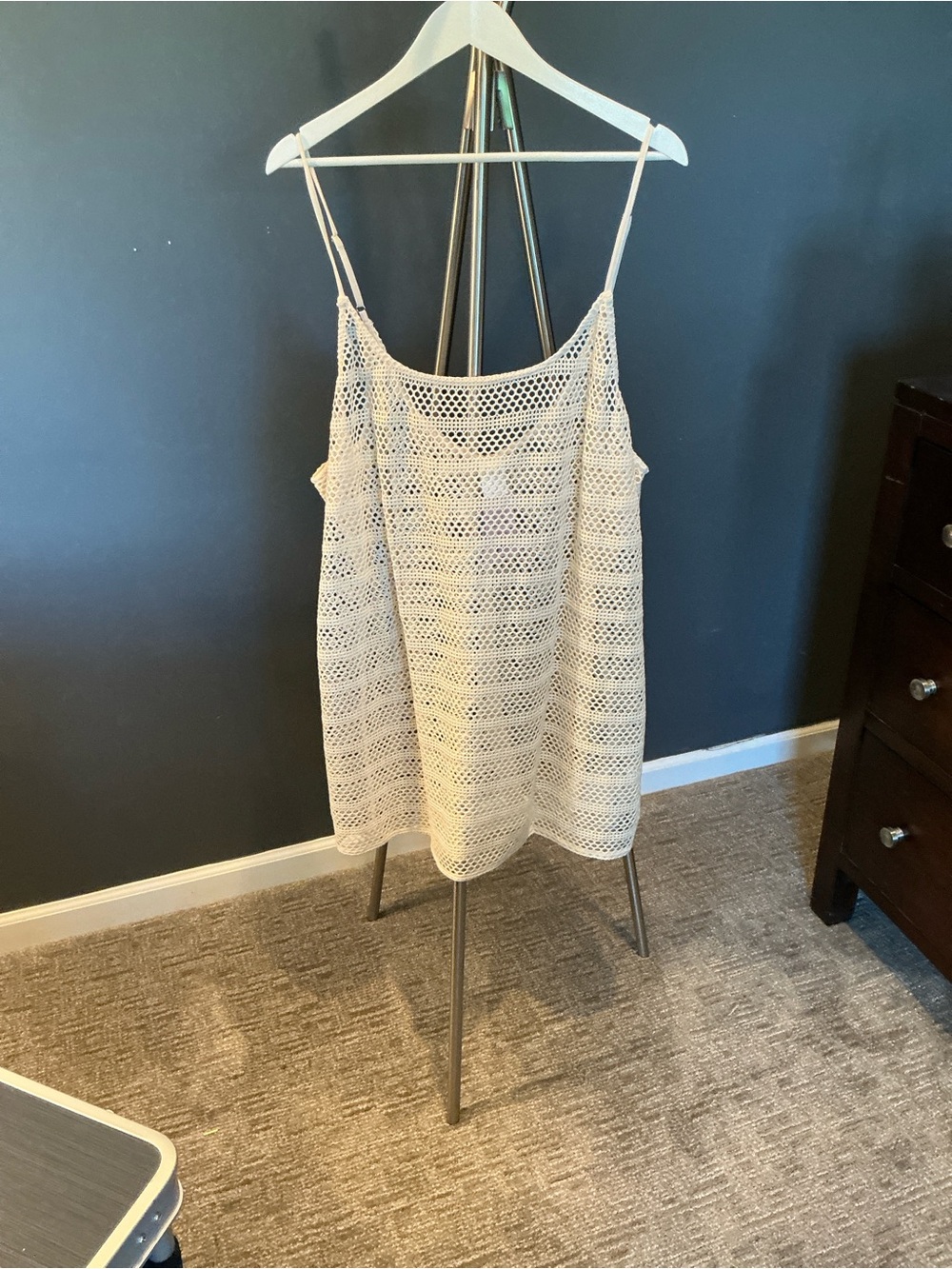 Crocheted Spaghetti-Strap Tank Top - Cream